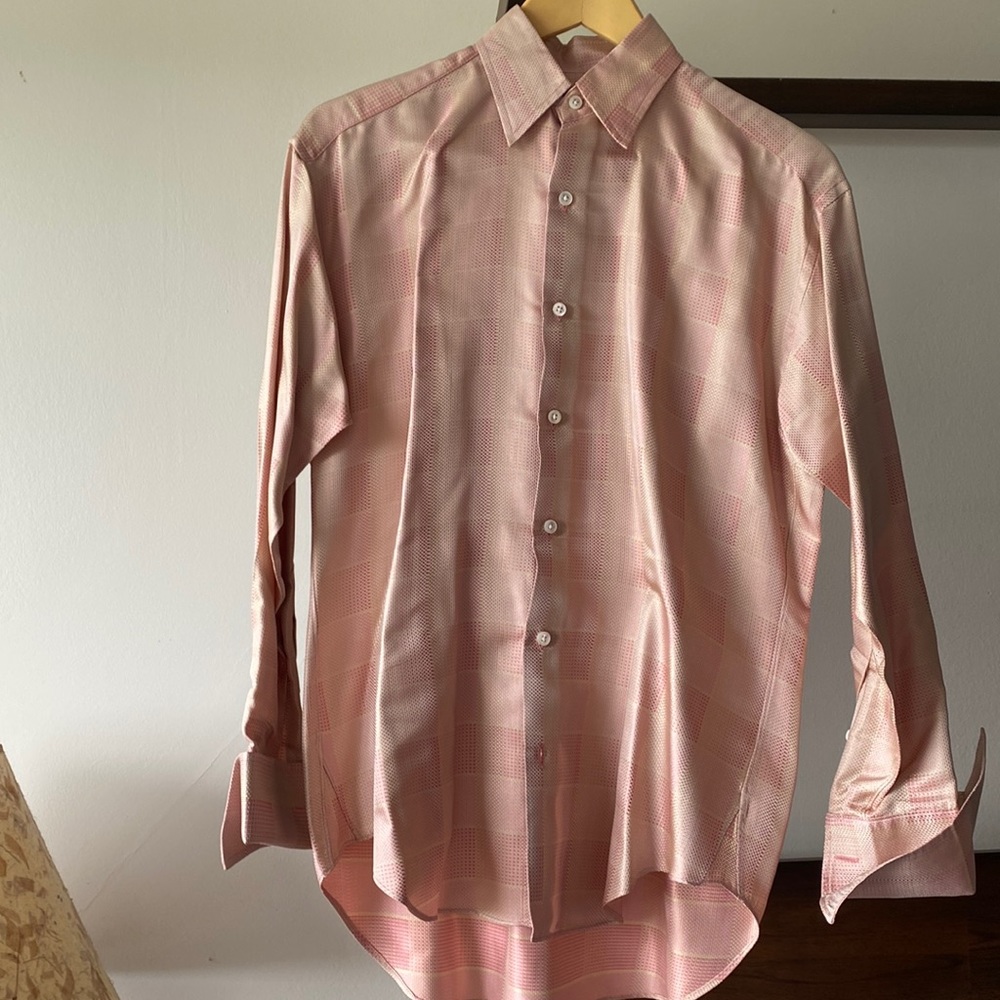 Craig Taylor salmon, pink and cream blouse with elegant cuff link sleeves, Small